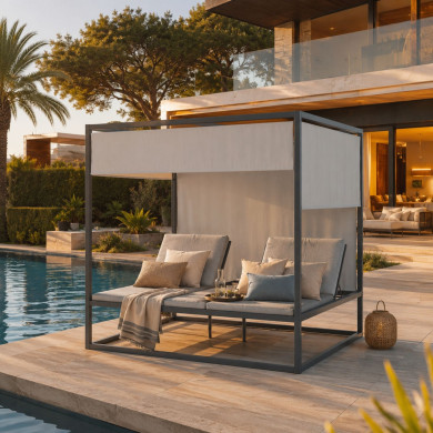 CUBE dark grey daybed by Les Jardins du Sud