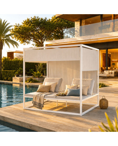 CUBE white daybed by Les Jardins du Sud