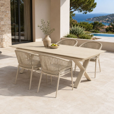 Table extensible CANNES beige + 4 fauteuils Les Jardins du Sud