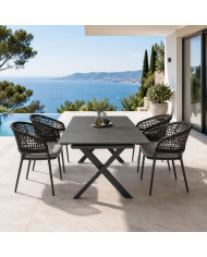 Table extensible CANNES beige + 4 fauteuils Les Jardins du Sud