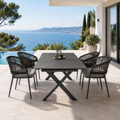 Table extensible CANNES anthracite + 4 fauteuils Les Jardins du Sud