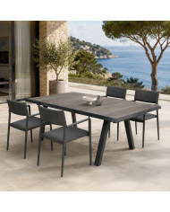 Table extensible CANNES beige + 4 fauteuils Les Jardins du Sud
