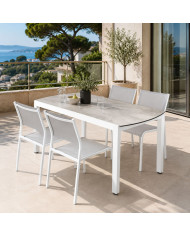 AMAKA grey extendable balcony table + 4 Les Jardins chairs