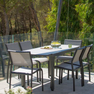 AMAKA grey extendable balcony table + 4 Les Jardins chairs