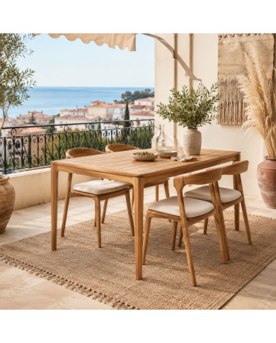 Table BOK Ethnicraft 162 cm + 4 chaises avec coussin