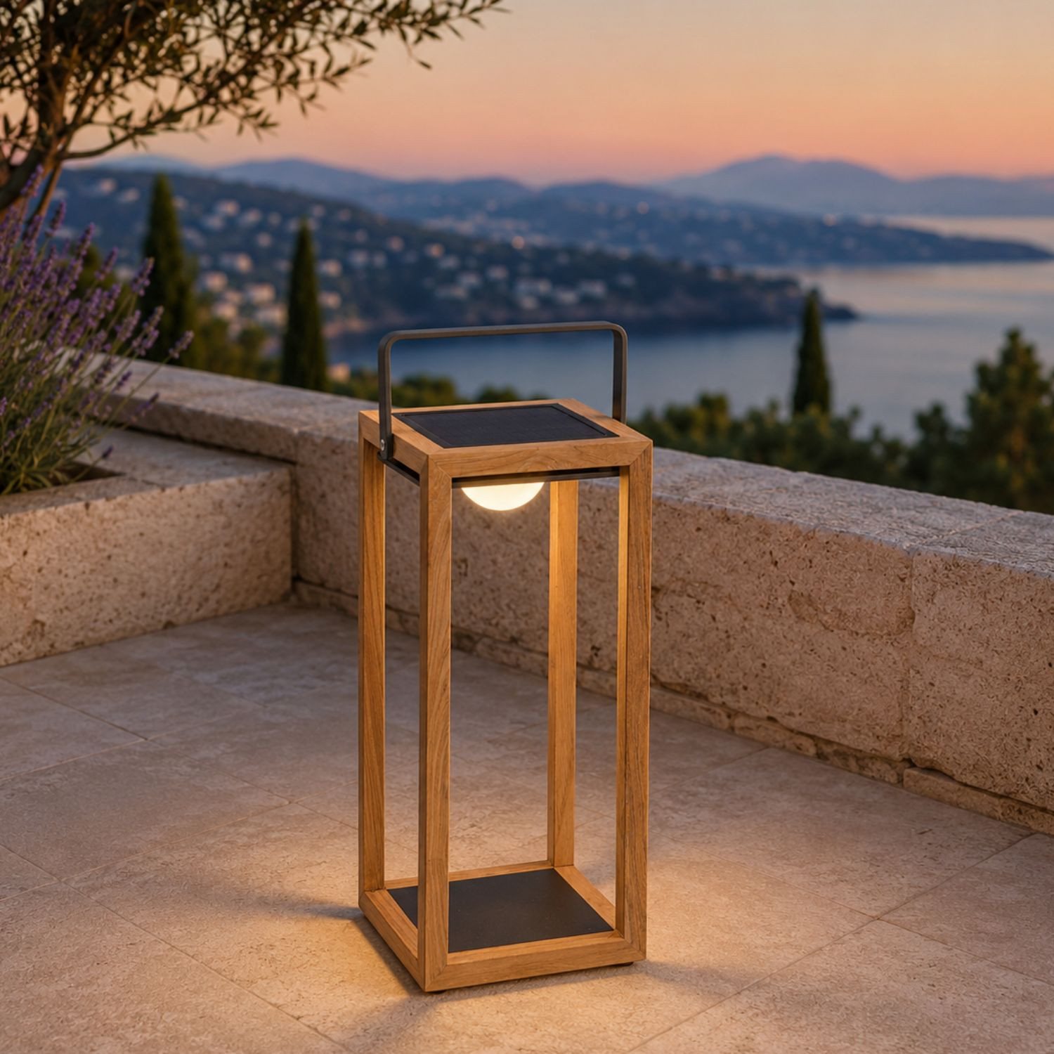 SOLEA GM solar teak lamp Les Jardins du Sud
