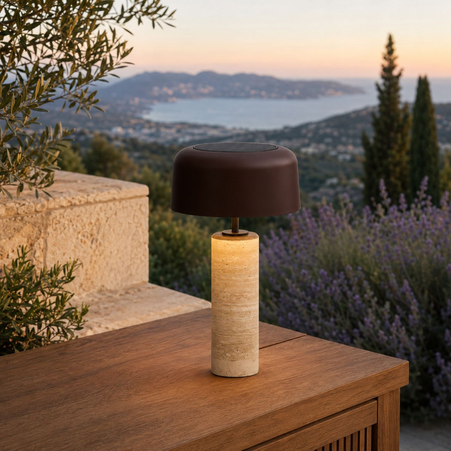 Lampe solaire TERRA cylindre pierre GM Les Jardins du Sud