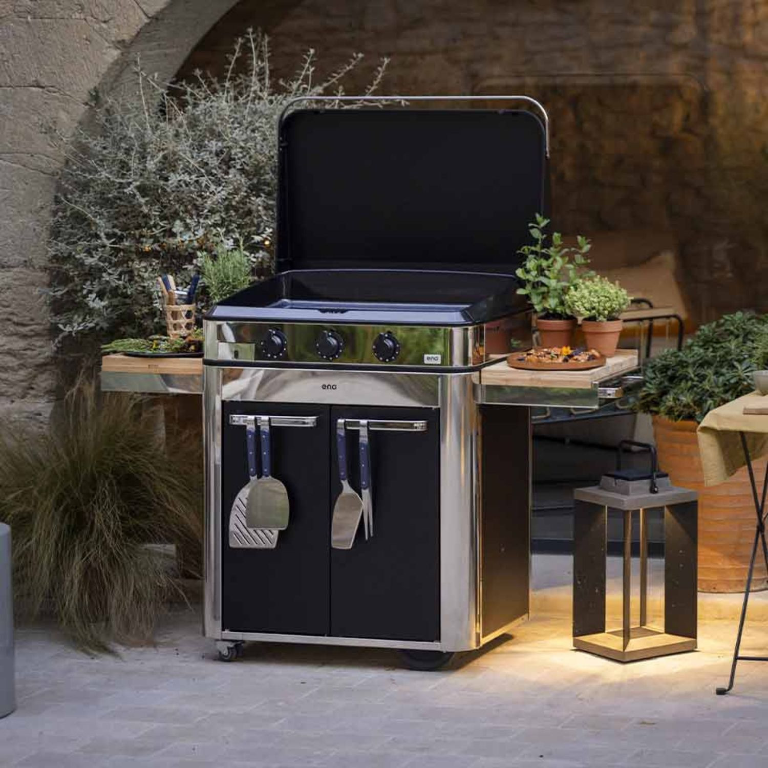 Combo plancha gaz ENOSIGN 80 inox sur chariot ENO