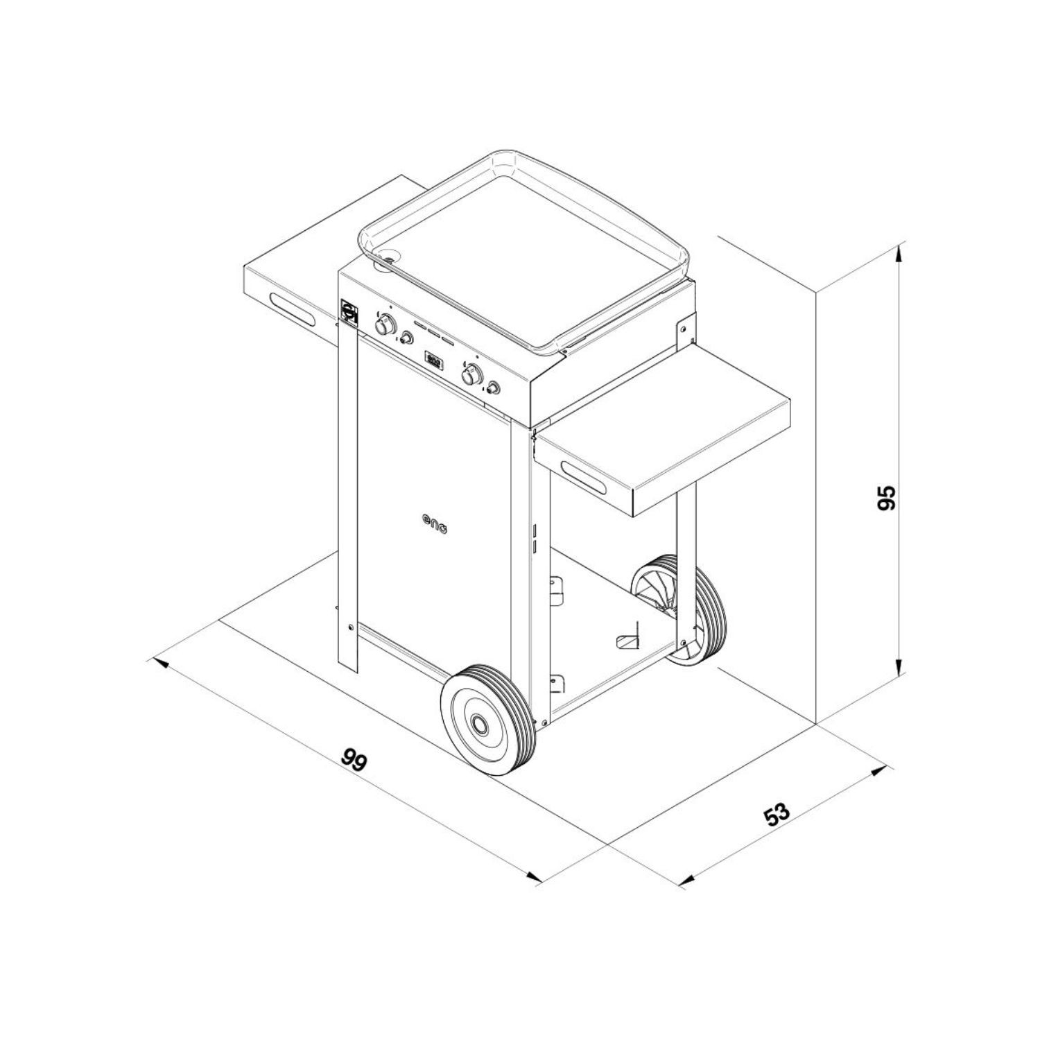 Combo plancha gaz INITIAL 50 inox sur chariot ENO