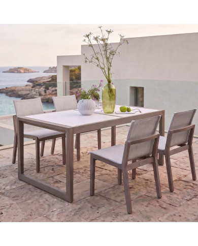SKAAL white tadelakt ceramic rectangular bistro table 4/6 people Les Jardins