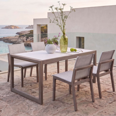 SKAAL white tadelakt ceramic rectangular bistro table 4/6 people Les Jardins