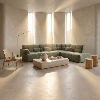 SIENA right-hand corner sofa AVELA Forest fabric 260 × 210 cm Les Jardins du Sud