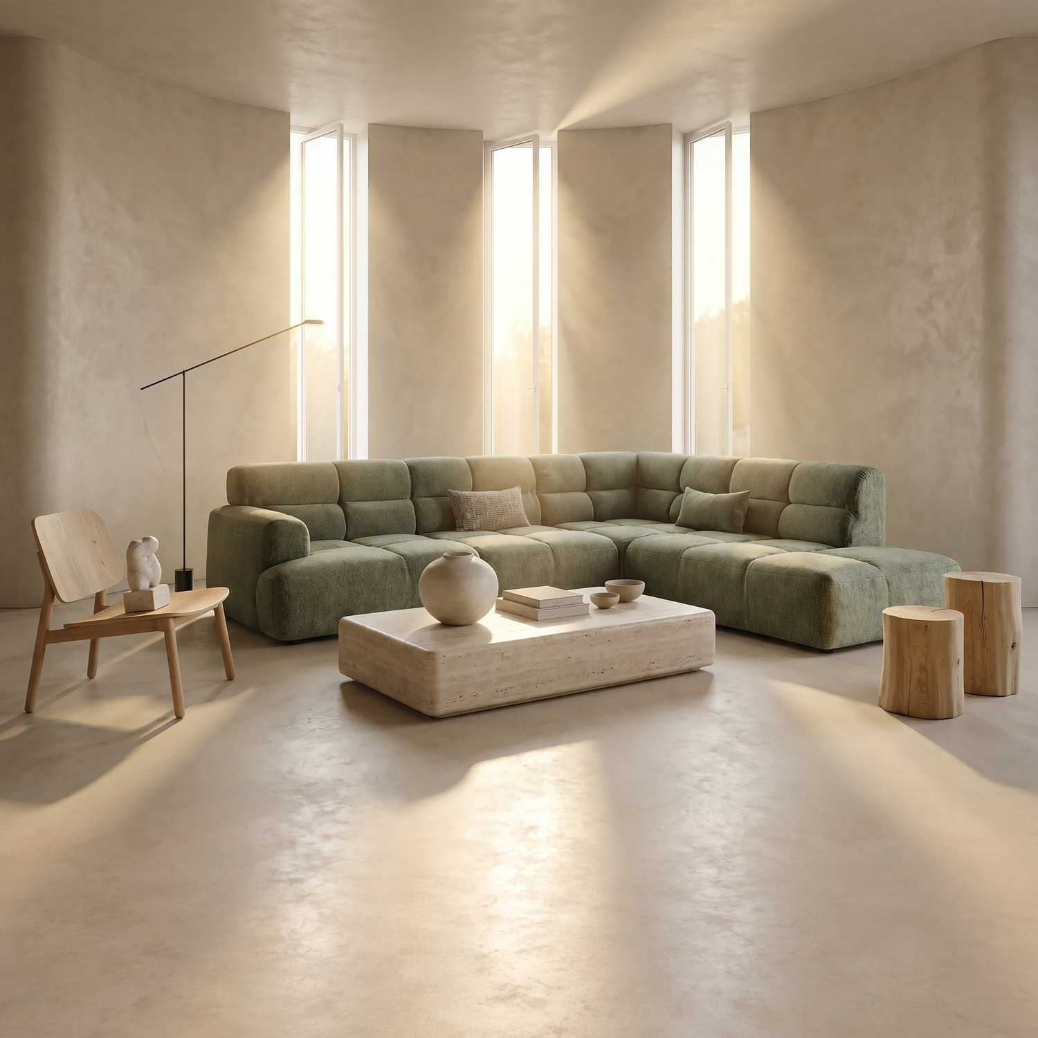 SIENA right-hand corner sofa AVELA Forest fabric 260 × 210 cm Les Jardins du Sud