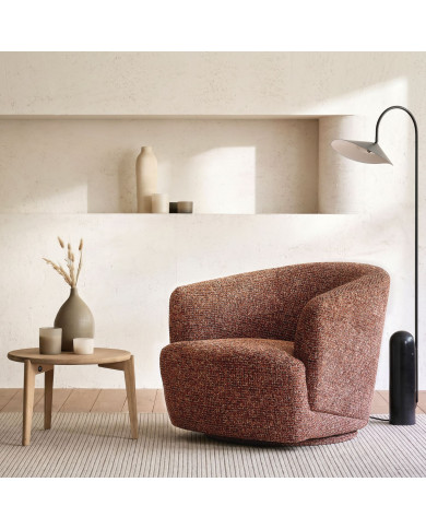 Fauteuil design arrondi NIDO tissu ELOA Cognac Les Jardins du Sud