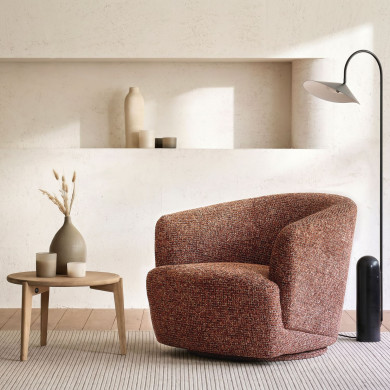 NIDO rounded armchair ELOA Cognac fabric Les Jardins du Sud