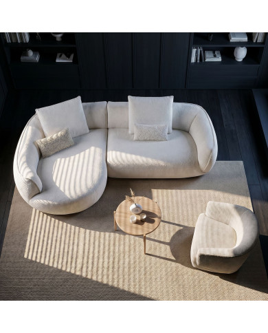 ONDA sofa with left freechair in WIONA White fabric Les Jardins du Sud